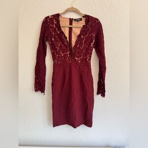 Elegant Lace Burgundy Dress
